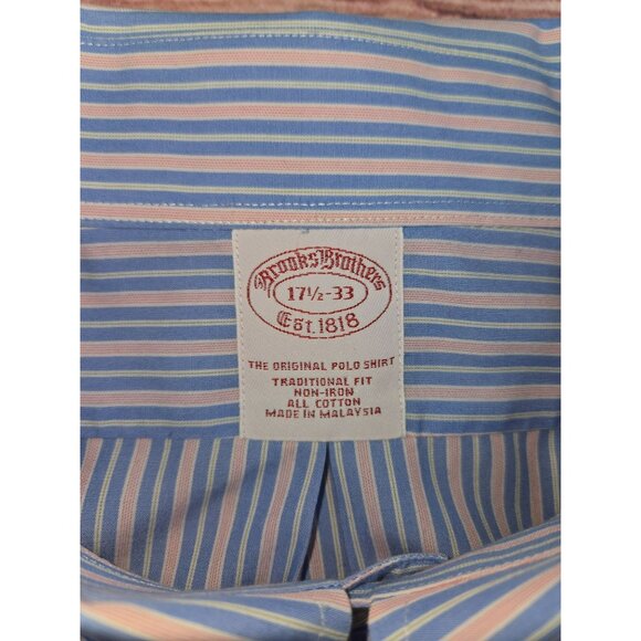 Brooks Brothers Mens Striped Dress Shirt 17.5-33 Non-Iron Traditional Fit - Picture 6 of 7